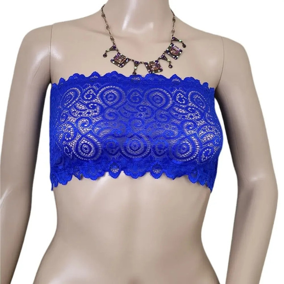 Free People Womens Reversible Bandeau Bra Blue M/L MEDIUM LARGE LACE BRIGHT - Picture 1 of 2